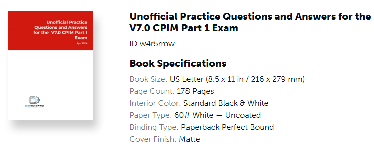 Unofficial Practice Questions and Answers for the APICS V7.0 CPIM Part